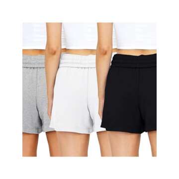 AUTOMET Womens Sweat Shorts Casual Summer Drawstring Comfy Elastic High Waist Running Clothes with Pockets 3 Pack: Black&Grey&White M