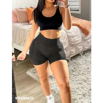 YEOREO Women Seamless High Waist Shorts Smile Contour Biker Shorts Gym Yoga Workout Grey M