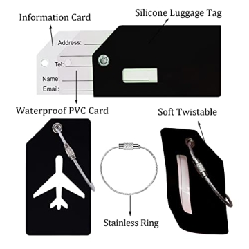 2 Pack Bright Silicone Luggage Tags with Name ID Card