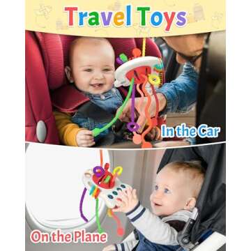 Yetonamr Baby Sensory Montessori Toys for 6-12-18 Months, Pull String Silicone Teething Toy, Stocking Stuffers Birthday Gift Travel Toy for 1 2 Year Old Boy Girl Infant Toddlers 8 9 10 Months Old