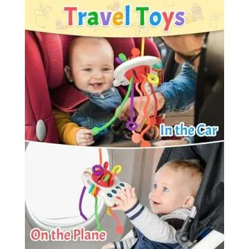Yetonamr Baby Sensory Montessori Toys for 6-12-18 Months, Pull String Silicone Teething Toy, Stocking Stuffers Birthday Gift Travel Toy for 1 2 Year Old Boy Girl Infant Toddlers 8 9 10 Months Old