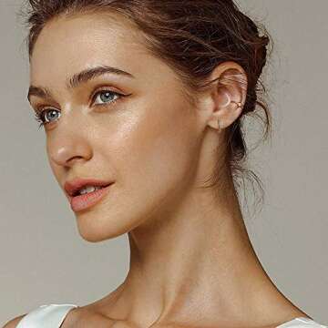 MEVECCO 14K Gold Plated 3 Row Pave Cubic Zirconia Hoop Earrings Dainty Handmade Huggie Earrings for Women