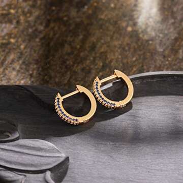 MEVECCO 14K Gold Plated 3 Row Pave Cubic Zirconia Hoop Earrings Dainty Handmade Huggie Earrings for Women