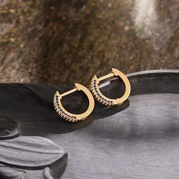 MEVECCO 14K Gold Plated 3 Row Pave Cubic Zirconia Hoop Earrings Dainty Handmade Huggie Earrings for Women