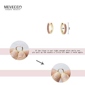MEVECCO 14K Gold Plated 3 Row Pave Cubic Zirconia Hoop Earrings Dainty Handmade Huggie Earrings for Women