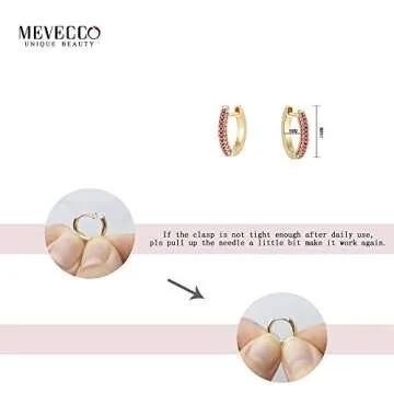 MEVECCO 14K Gold Plated 3 Row Pave Cubic Zirconia Hoop Earrings Dainty Handmade Huggie Earrings for Women