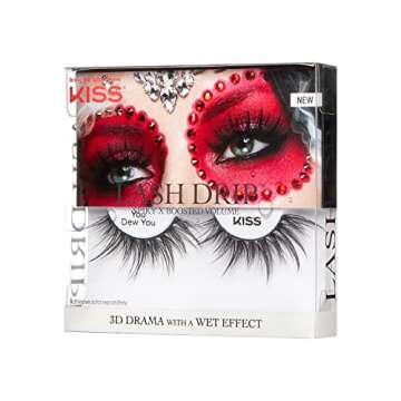 KISS Halloween Lash Drip False Eyelashes, Spiky X Boosted Volume, Unique Wet Look Hydrated Effect, Multi-Length Rewearable Fake Eyelashes, Wispy Crisscross Lash Pattern, Style ‘You Dew You’, 1 Pair, Packaging May Vary