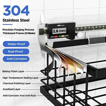 HBlife 2 PCS Shower Caddy Adhesive Shower Organizer, Black Shower Caddy with Soap Dish, No Drilling Stainless Steel Shower Shelf for inside Shower(Includes 4 Adhesive Strips and Removable Hooks)