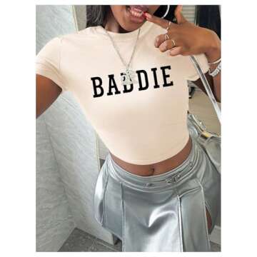 Floerns Women's Trendy Letter Print Crop Tee Shirt