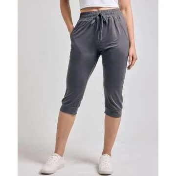 Real Essentials 3-Pack: Women's Ultra Soft Lounge Capri Joggers Sweatpants Athletic Yoga with Pockets(Available in Plus Size)