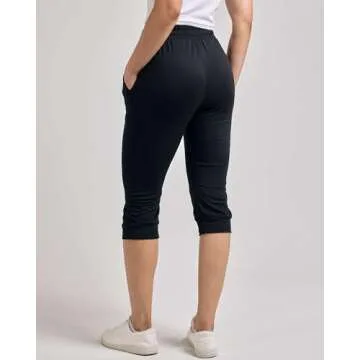 Real Essentials 3-Pack: Women's Ultra Soft Lounge Capri Joggers Sweatpants Athletic Yoga with Pockets(Available in Plus Size)