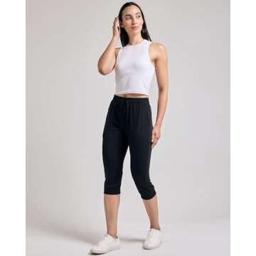 Real Essentials 3-Pack: Women's Ultra Soft Lounge Capri Joggers Sweatpants Athletic Yoga with Pockets(Available in Plus Size)