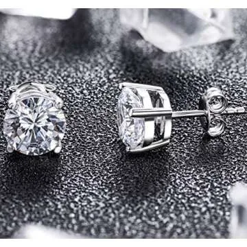 Diamond Studs Cubic Zirconia Earrings Sterling Silver Diamond Earrings ZowBinBin Cubic Zirconia Studs Silver CZ Stud Earrings for Women Diamond Stud Earrings Cubic Earrings Fake Diamond Earrings