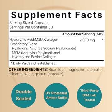 NatureBell Hyaluronic Acid Supplements 2,000 mg | 240 Capsules, with MSM & Hydrolyzed Bovine Collage...