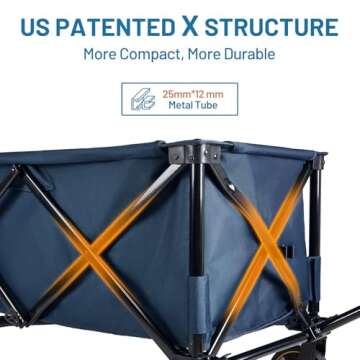 TIMBER RIDGE 51.2'' Extended Collapsible Wagon Cart with Brakes and Cargo Net, 350LBS Heavy Duty Foldable Utility Wagon with Adjustable Handle, 400L Capacity Portable Cart for Camping Sports Shopping