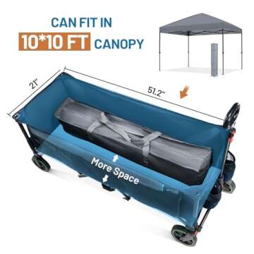 TIMBER RIDGE 51.2'' Extended Collapsible Wagon Cart with Brakes and Cargo Net, 350LBS Heavy Duty Foldable Utility Wagon with Adjustable Handle, 400L Capacity Portable Cart for Camping Sports Shopping