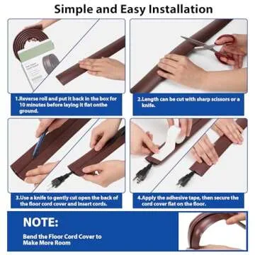 4FT Cord Cover Floor, Beige Cord Hider Floor, Extension Cable Cover Power Cord Protector Floor, Cable Management Hide Cords on Floor- Soft PVC Wire Covers - Cord Cavity: 0.47" (W) x 0.24" (H)