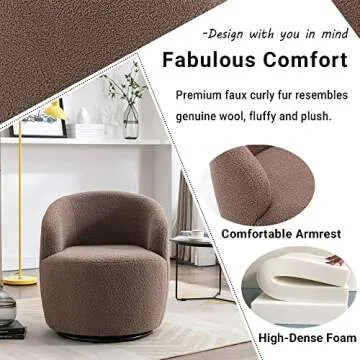 Antetek Small Swivel Chair, Club 360 Degree Swivel Barrel Chair, Modern Leisure Arm Chair for Nursery, Living Room, Hotel, Bedroom, Office, Lounge, Chocolate