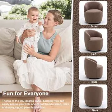 Antetek Small Swivel Chair, Club 360 Degree Swivel Barrel Chair, Modern Leisure Arm Chair for Nursery, Living Room, Hotel, Bedroom, Office, Lounge, Chocolate