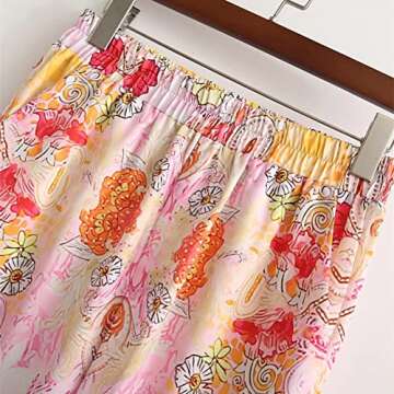 AOBRICON Palazzo Pants for Women Summer Totem Floral Print Wide Leg Pants Elastic Waist Long Casual Loose Trousers Pink