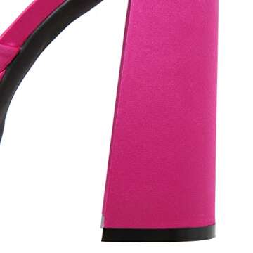 Platform Shoes for Women Square Toe Chunky High Heels Ankle Buckle Strap Mary Janes Fashion Rhinestones Dress Wedding Pump Rose Red