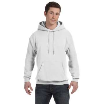 Hanes mens ComfortBlend EcoSmart 50 / Pullover Hood, White, Large