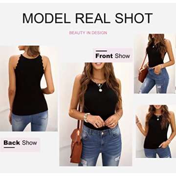 Dokotoo Womens Ladies Basic Cute Casual Summer Ribbed Knit Solid High Neck Turtleneck Tight Slimming Fitted Sleeveless Shirts Long Tank Tops Tops Black M