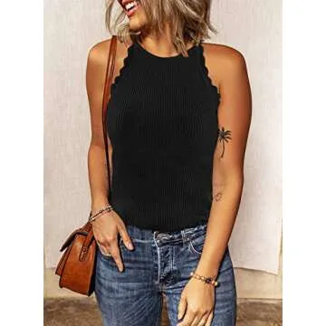 Dokotoo Womens Ladies Basic Cute Casual Summer Ribbed Knit Solid High Neck Turtleneck Tight Slimming Fitted Sleeveless Shirts Long Tank Tops Tops Black M