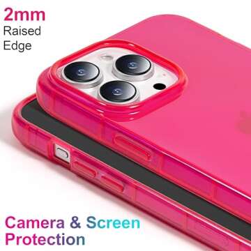 NYCPrimeTech iPhone 13 Pro Case/Slim & Soft Transparent Neon Pink Cover with Bumper Edge for iPhone ...