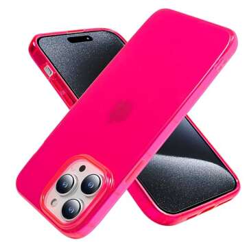 NYCPrimeTech iPhone 13 Pro Case/Slim & Soft Transparent Neon Pink Cover with Bumper Edge for iPhone 13 Pro/Cute Flexible & Stylish Protection // 6.1"(Hot Pink)