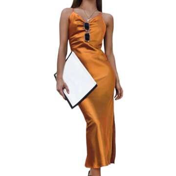 Stylish and Elegant Satin Spaghetti Strap Midi Dress for Women