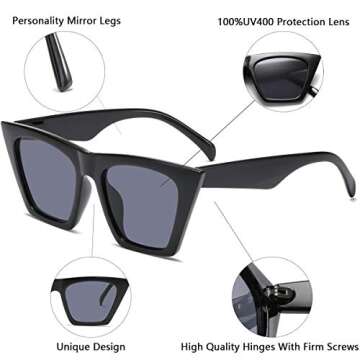 aisswzber AISSWZBEER Retro Square Cat Eye Sunglasses for Women Fashion Trendy Style UV400 Protection
