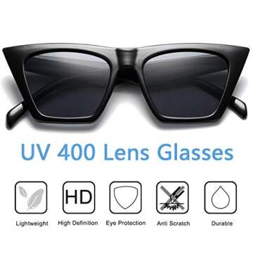 aisswzber AISSWZBEER Retro Square Cat Eye Sunglasses for Women Fashion Trendy Style UV400 Protection