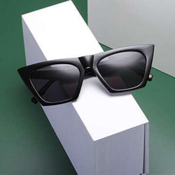 aisswzber AISSWZBEER Retro Square Cat Eye Sunglasses for Women Fashion Trendy Style UV400 Protection