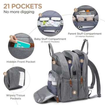 Qualyphant Extra Large Diaper Bag for 2 Kids - Expandable 35L Twin Diapers Bags Backpack with 4 Insulated & 16" Laptop Pocket & 2 Compartments - Big Baby Backpacks - Travel Pañaleras Para Bebe, Unisex