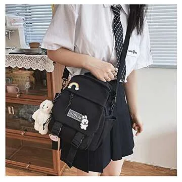 GGOOB Cute Mini Backpacks with Accessories Aesthetic Mini Backpack for Teens Kawaii Small Backpack (Black,With-Accessories)