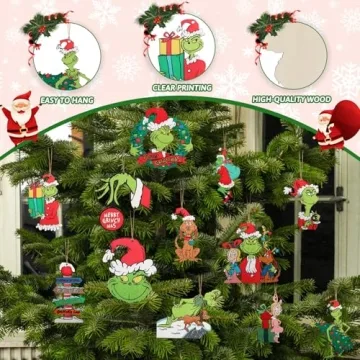Cute Wooden Christmas Tree Decorations Set of 24