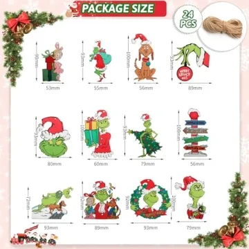 Cute Wooden Christmas Tree Decorations Set of 24