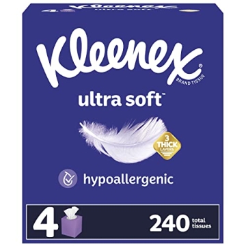 Kleenex Ultra Soft Facial Tissues - 240 Count (4 Cube Boxes) for Sensitive Skin