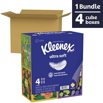Kleenex Ultra Soft Facial Tissues - 4 Cube Boxes, 240 Total Tissues
