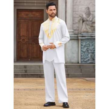 Pacinoble Mens African Dashiki Shirt and Pants Outfit Mens African 2 Piece Set Floral Printed Metall...