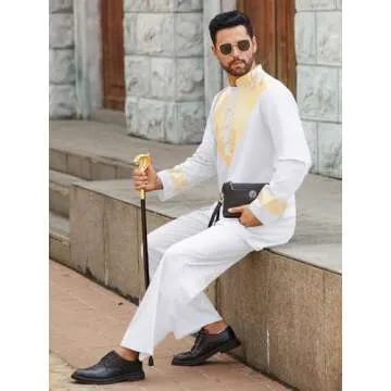 Pacinoble Mens African Dashiki Shirt and Pants Outfit Mens African 2 Piece Set Floral Printed Metallic Traditional Suit