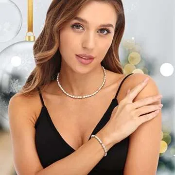 shownii Natural Pearl Necklace for Women,14K Real Gold Plated Freshwater Pearl Choker Necklace and Bracelets Set Adjustable Chain Necklace Jewelry Gift for Women Girls