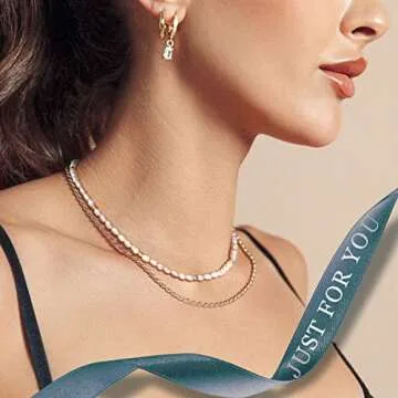 shownii Natural Pearl Necklace for Women,14K Real Gold Plated Freshwater Pearl Choker Necklace and Bracelets Set Adjustable Chain Necklace Jewelry Gift for Women Girls