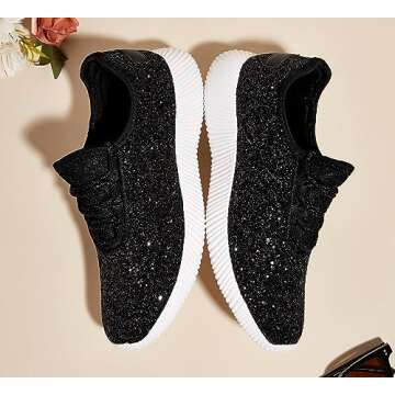 K KIP WOK Fashion Glitter Sneakers for Womens Silp On Running Shoes Lightweigt Tennis Walking Sneakers