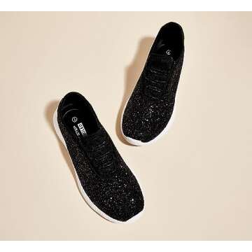 K KIP WOK Fashion Glitter Sneakers for Womens Silp On Running Shoes Lightweigt Tennis Walking Sneakers