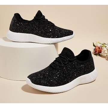 K KIP WOK Fashion Glitter Sneakers for Womens Silp On Running Shoes Lightweigt Tennis Walking Sneakers