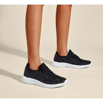 K KIP WOK Fashion Glitter Sneakers for Womens Silp On Running Shoes Lightweigt Tennis Walking Sneakers