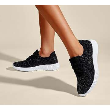 K KIP WOK Fashion Glitter Sneakers for Womens Silp On Running Shoes Lightweigt Tennis Walking Sneakers