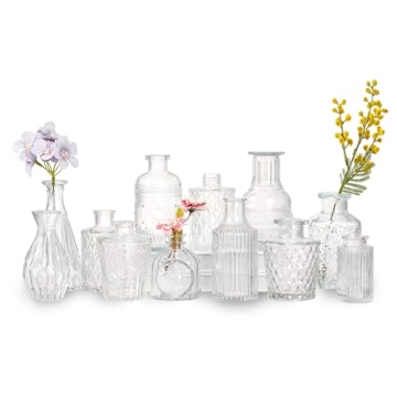 Famyards Glass Bud Vase Set of 12, Small Vases for Flowers, Clear Bud Vases in Bulk, Mini Vintage Va...